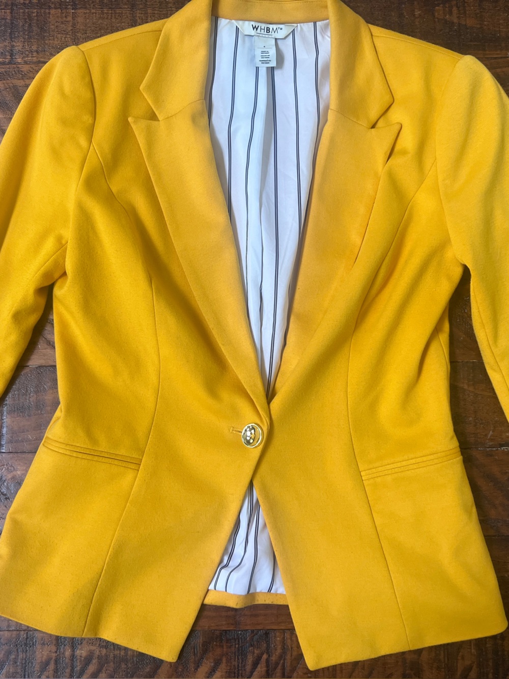 White House Black Market Yellow Blazer with Striped Lining